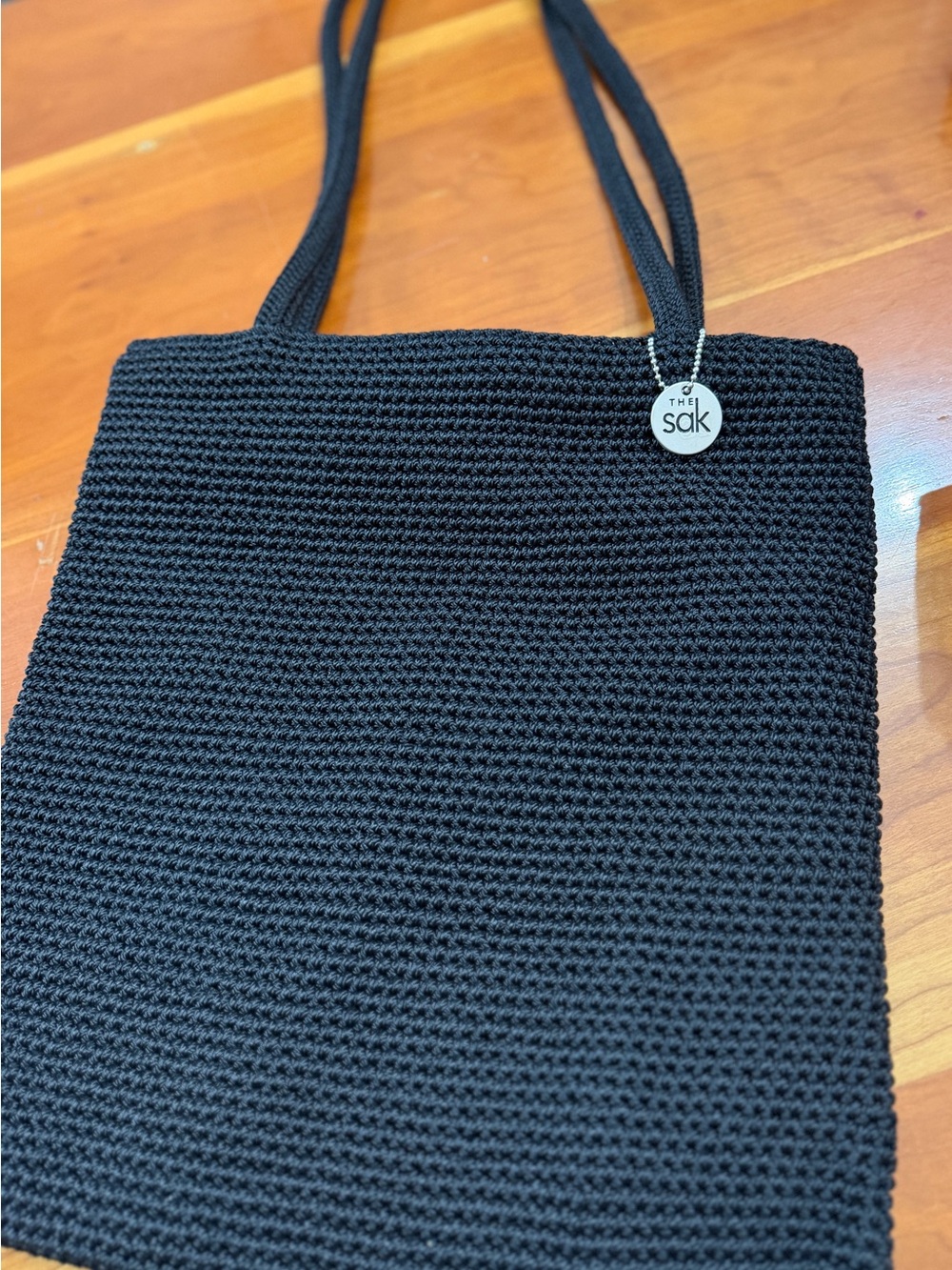 The Sak Black Crochet Knit Tote with Double Straps